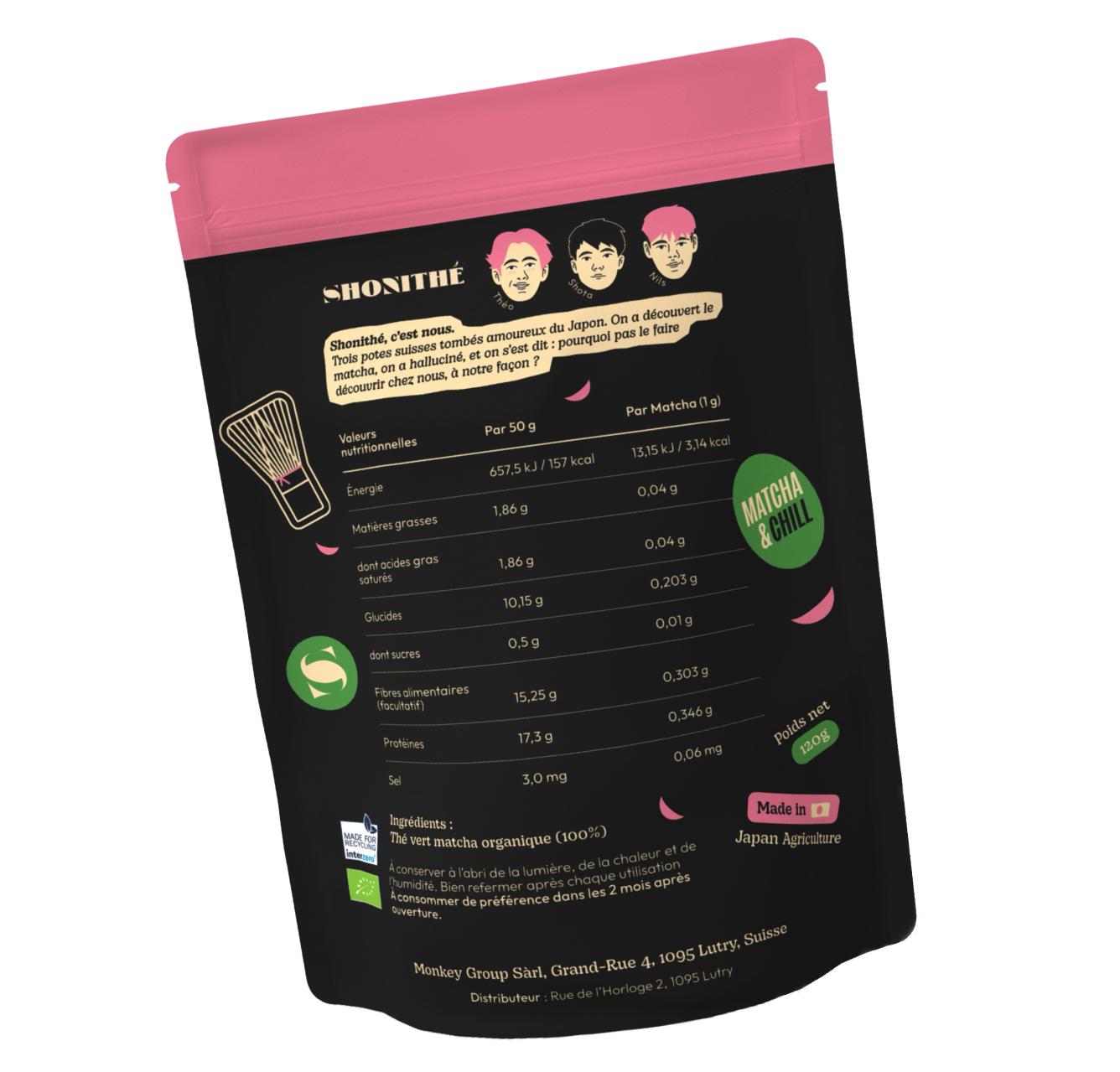 dos d'un paquet de matcha design