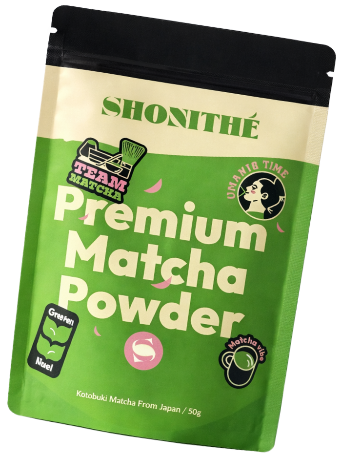 emballage de thé matcha vert noir et beige